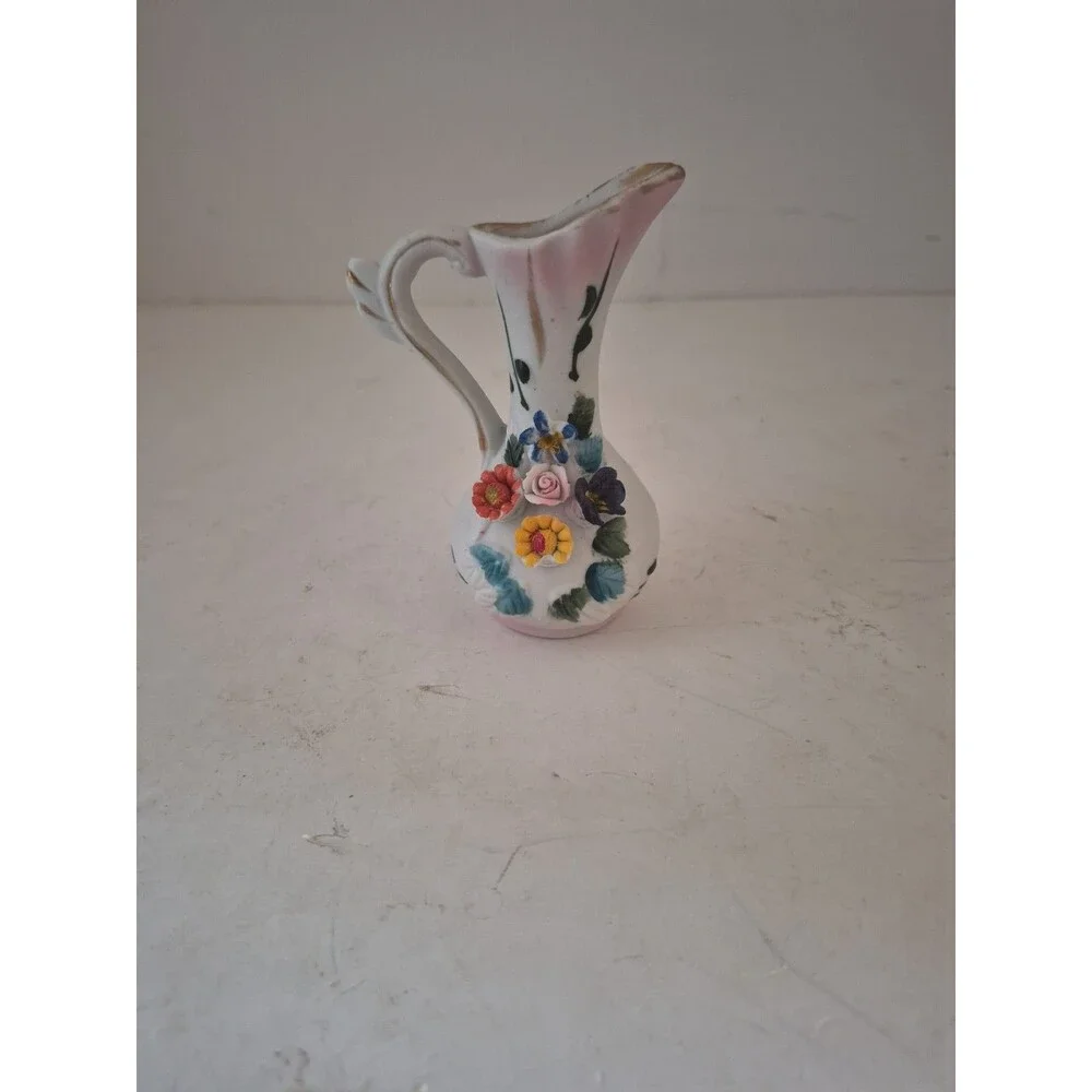 Vintage Capodimonte Style Mini Small Italian Colorful Painted Vase Pitcher